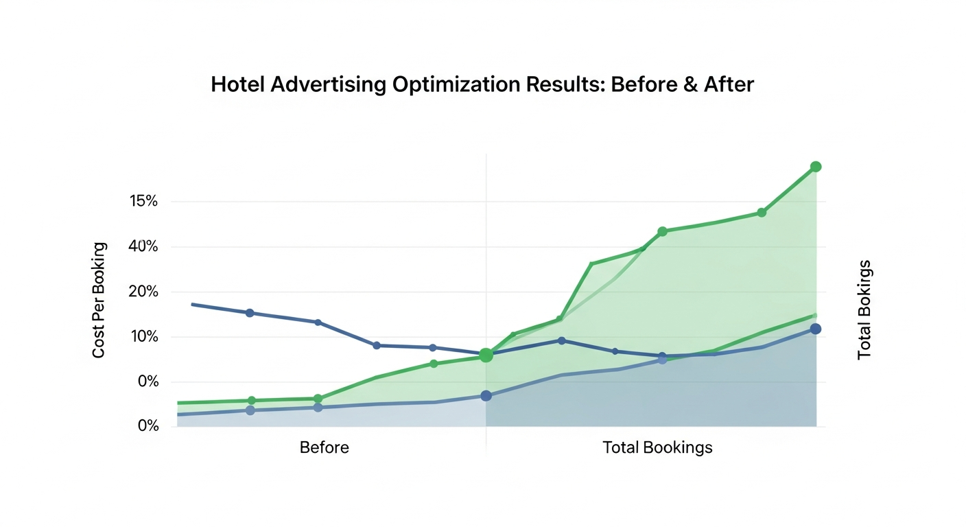A graph showing ad performance improving over time with AI optimization